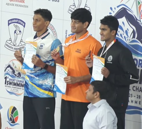Men's 1500m freestyle podium, Day 2