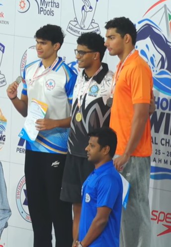 Men's 100m freestyle podium, Day 3