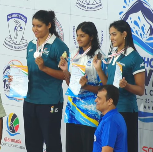 Women's 100m freestyle podium, Day 3