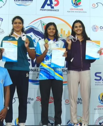 Women's 50m freestyle podium, Day 4
