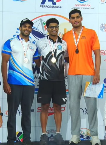 Men's 50m freestyle podium, Day 4